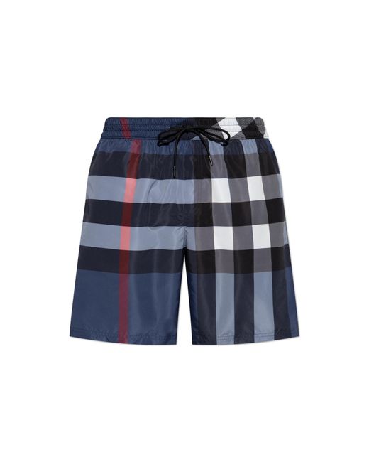 Burberry Blue Checked Pattern Swim Shorts for men