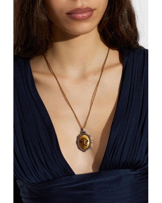 Versace Metallic Brass Necklace With Pendant