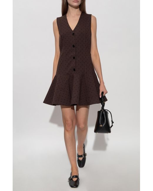 Ganni Brown Plaid Pattern Dress