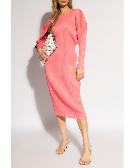 Pleats Please Issey Miyake Pink Dress With Long Sleeves,