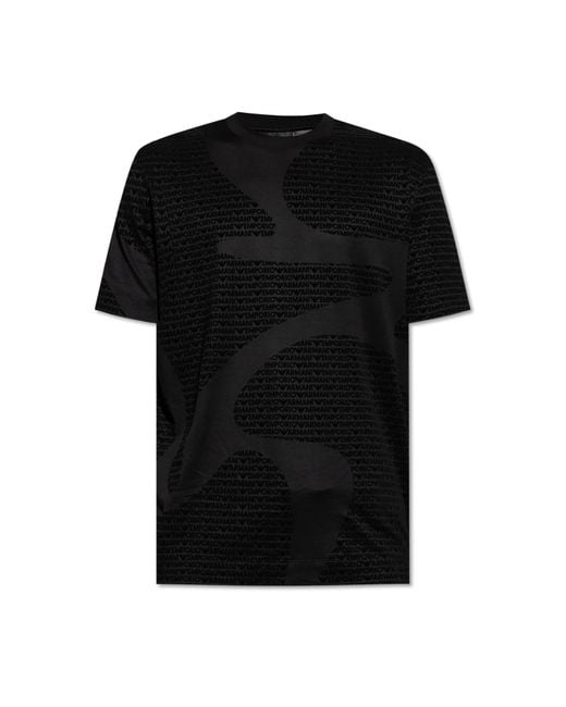Emporio Armani Black T-Shirt With A Monogram And Velvety Finish for men