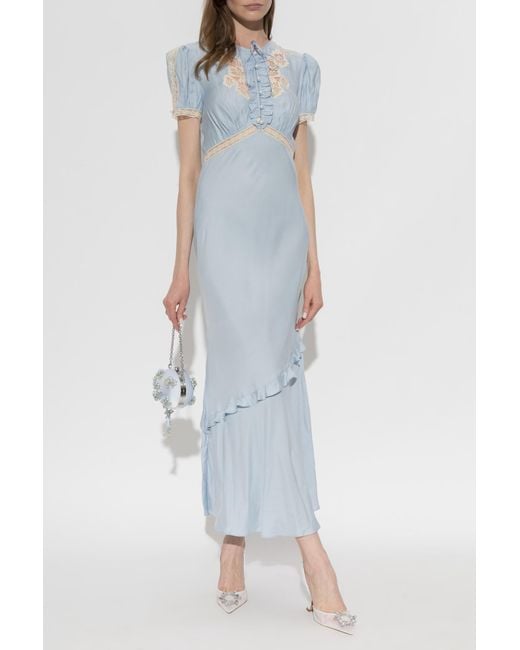Self-Portrait White Satin Dress With Lace Inserts