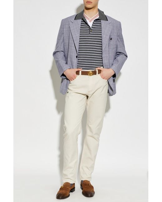 Versace Blue Wool Blazer With A Check Pattern for men