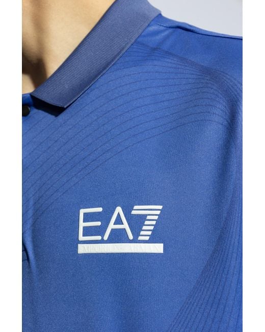 EA7 Blue Polo Shirt With Logo, for men