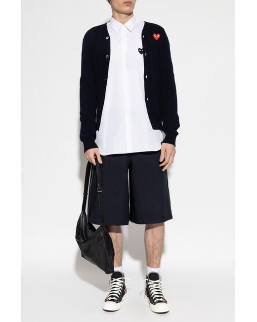 COMME DES GARÇONS PLAY Blue Wool Cardigan With Patch for men