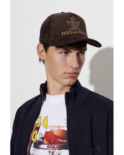 DSquared² Black Corduroy Baseball Cap for men