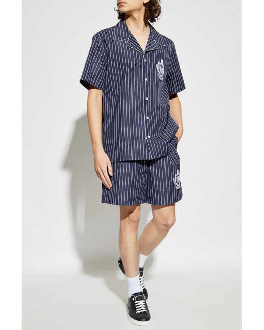 Balmain Blue Ribbed Shorts With Logo for men