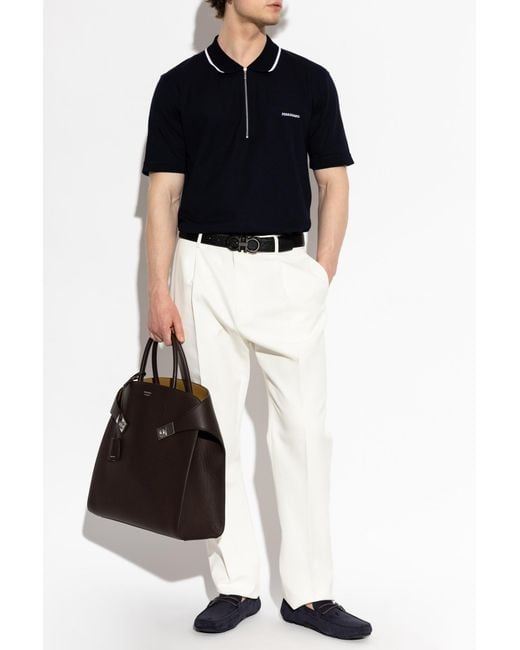Ferragamo Black Polo With Embroidered Logo for men