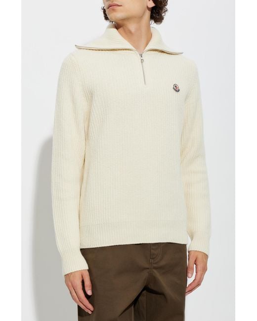 Moncler Natural Wool Turtleneck With Logo Patch for men