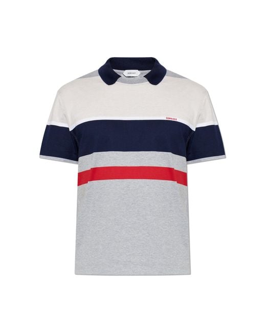 Versace Blue Polo With Embroidered Logo for men