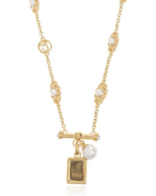 Chloé Metallic Necklace With Pearls