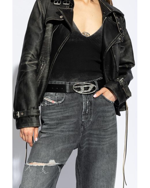 DIESEL Black Leather Belt 'Oval D Logo B-1Dr'