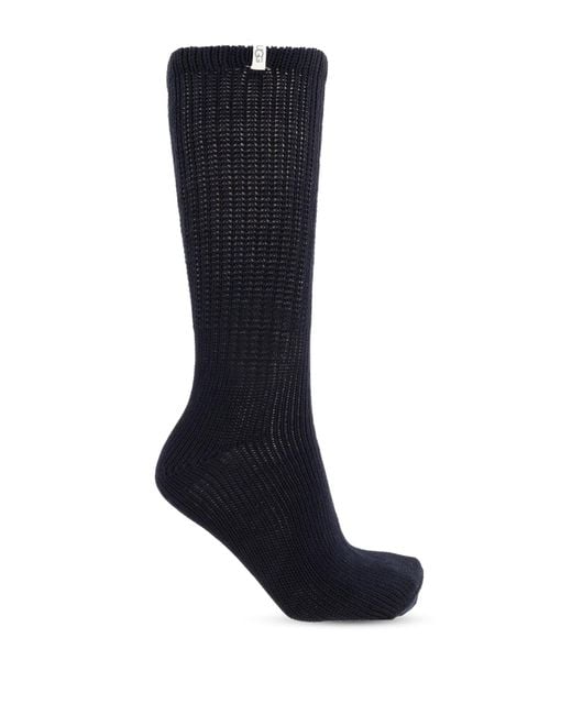 Ugg Black Long Socks With Logo Patch