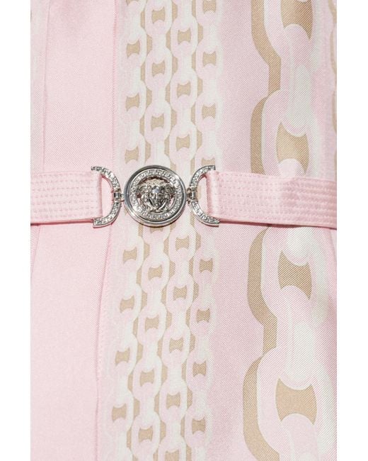 Versace Pink Silk Dress With Barocco Chain Pattern