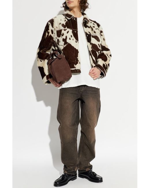 Represent Brown Leather Jacket With Animal Motif for men