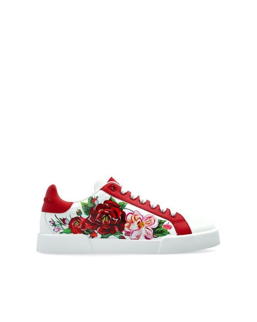 Dolce & Gabbana Red Floral Motif Sports Shoes