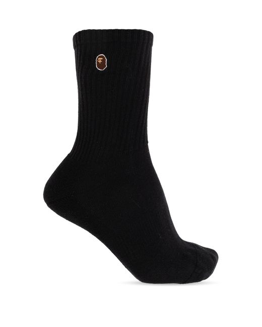 A Bathing Ape Black Socks With Logo for men