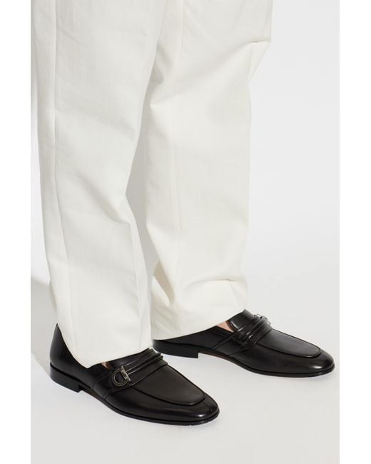 Ferragamo Black Leather 'Saddle' Loafers for men