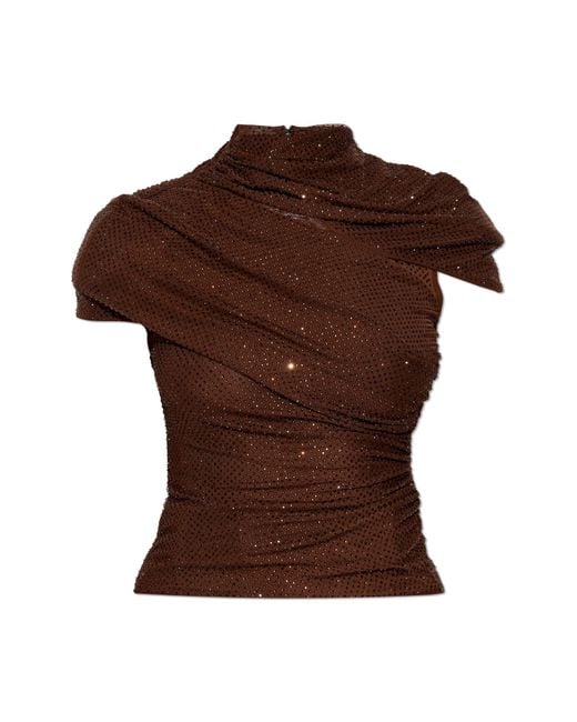 Self-Portrait Brown Top With Shimmering Appliqués