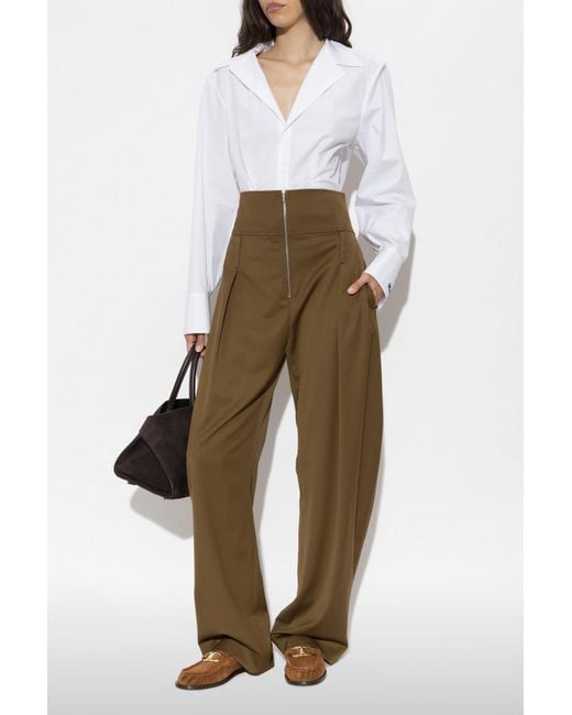 Ferragamo Natural Wool High-Waisted Trousers