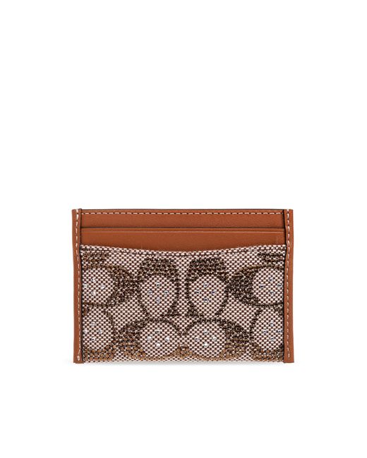 COACH Brown Card Case With Shimmering Crystals for men