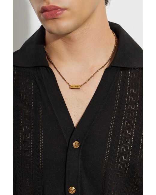 Versace Metallic Brass Necklace With Logo for men