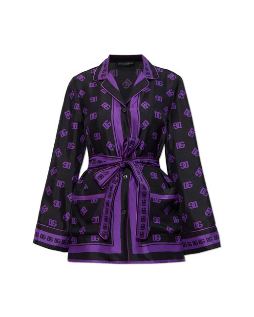 Dolce & Gabbana Purple Silk Shirt With Belt