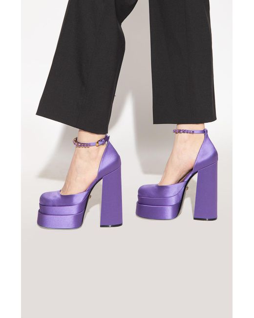 Versace Satin 'medusa Aevitas' Platform Shoes in Purple Lyst