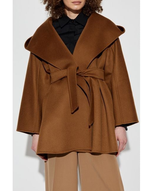 Max Mara Brown Cashmere Coat With Hood 'Ocroma'