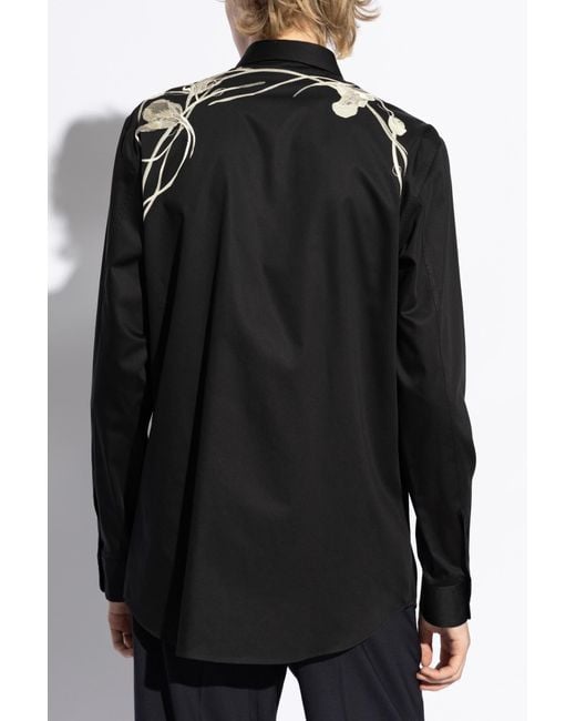 Alexander McQueen Black Cotton Shirt With Decorative Pattern for men