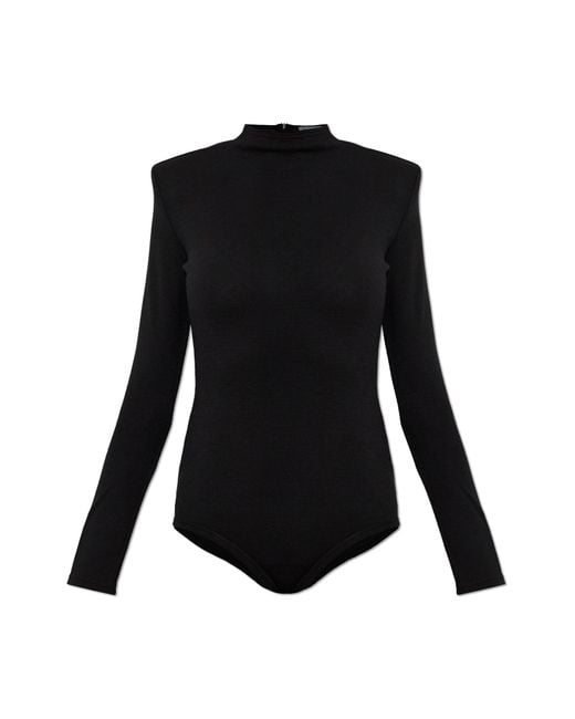Jil Sander Black Wool Bodysuit With Long Sleeves