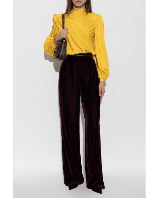 Valentino Garavani Yellow Silk Top With Long Sleeves