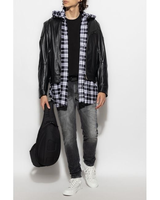 DIESEL Black ‘L-Hein’ Leather Jacket for men