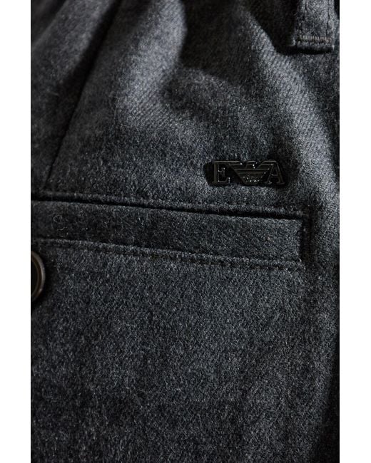 Emporio Armani Gray Wool Trousers With Pressed Crease for men