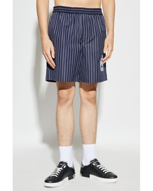 Balmain Blue Ribbed Shorts With Logo for men