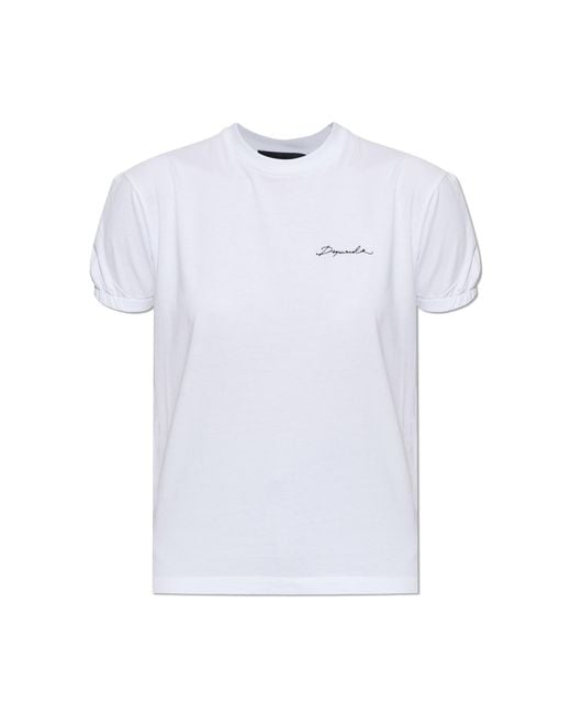 DSquared² White Cotton T-Shirt With Puff Sleeves
