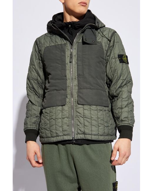 Stone Island Green Quilted Jacket With Logo for men
