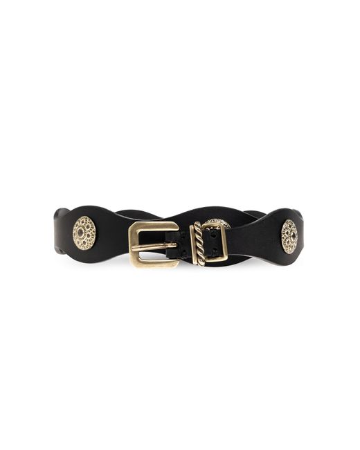 Etro Black Leather Belt With Appliqués