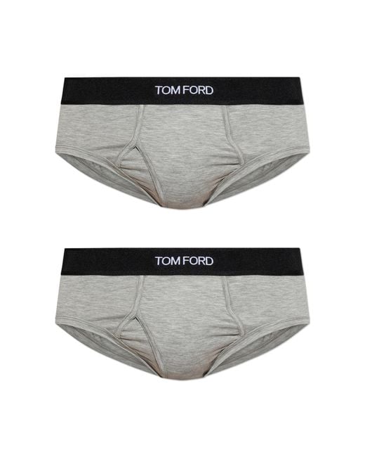 Tom Ford Gray Two-Pack Briefs With Logo for men