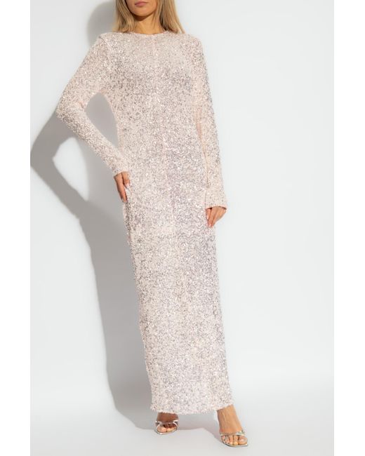 Ganni White 3D Sequined Mesh Maxi Dress