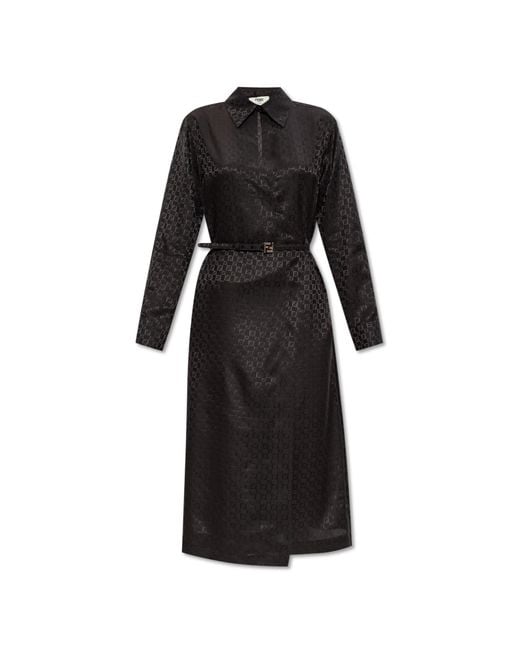 Fendi Silk Dress With Belt in Black | Lyst