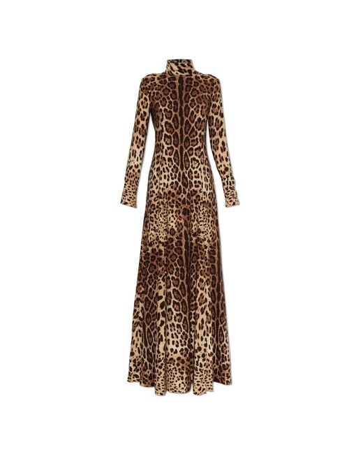 Dolce & Gabbana White Silk Dress With Animal Print