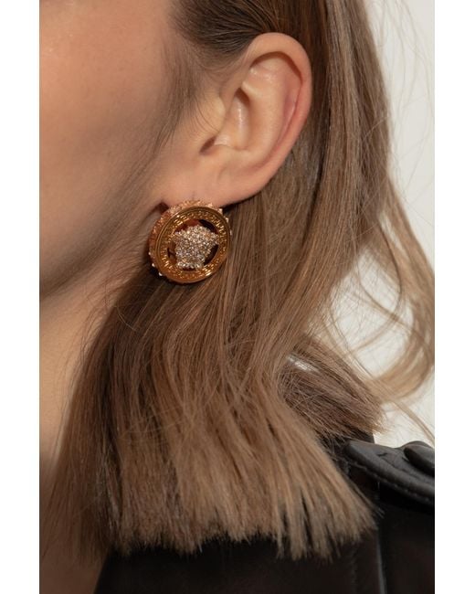 Versace Metallic Earrings With Logo