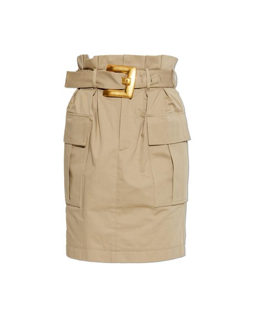 Balmain Natural Cotton Skirt With Belt