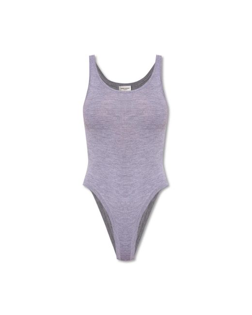 women saint laurent bodysuit in ribbed stretch viscose