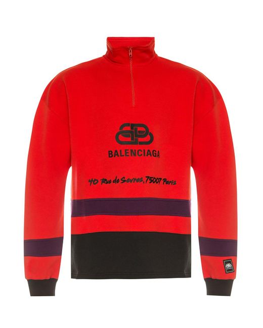 Balenciaga Red Rive Gauche Half-zip Cotton Sweatshirt for men