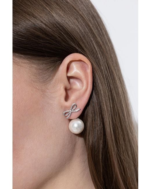 Self-Portrait Metallic Earrings With Glass Pearls