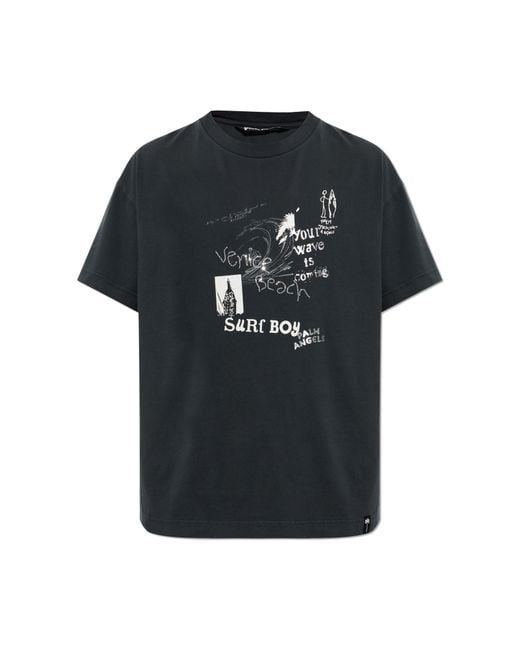 Palm Angels Black T-Shirt With Print for men