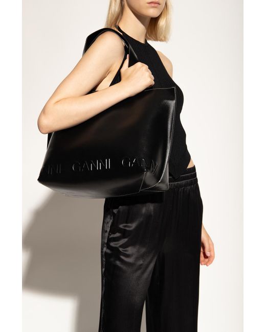 Ganni Leather 'the East West' Shopper Bag in Black | Lyst Australia