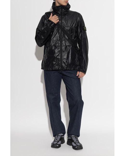 Stone Island Black Jacket With A Concealed Hood for men